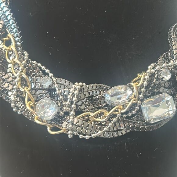 Vintage 1980's Punk Style Chains and Rhinestone Statement Necklace - Picture 4 of 5